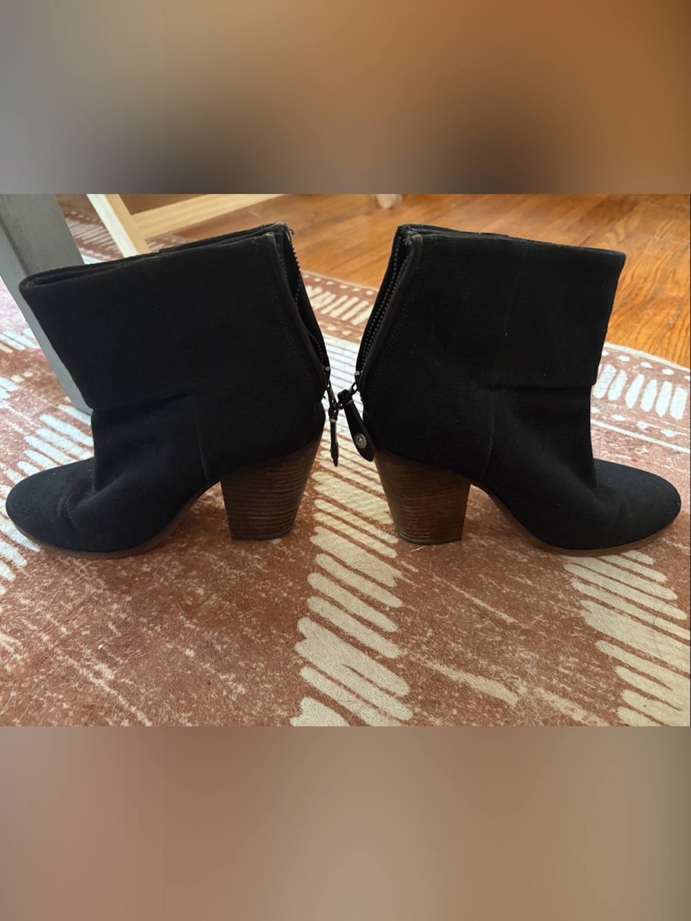 rag & bone Black Fold-Over Ankle Booties with Stacked Wood Heel